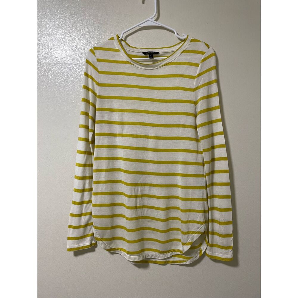 Banana Republic Size L Yellow and White Stripe Womens Size L Long Sleeve Basic